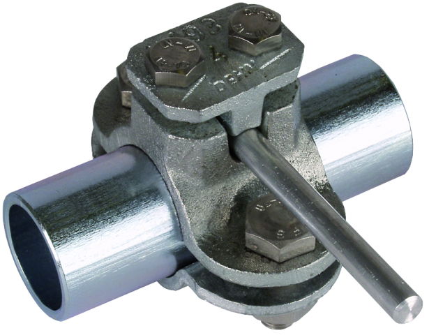 Earthing pipe clamp D 34mm w. connect. clamp Rd 4-10mm MCI / St/tZn