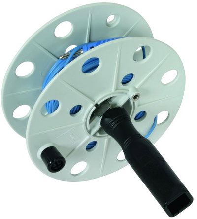 Coiler plastic, grey W 40mm w. socket a. 25m wire 0.75mm² blue w. split plug