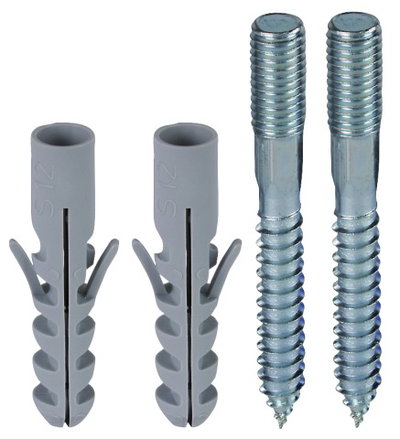 Fixing set with 2 rigid screws M10x20mm and 2 plastic dowels D 12mm