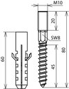 Fixing set with 2 rigid screws M10x20mm and 2 plastic dowels D 12mm