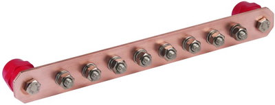 Equipotential bonding bar without cover Cu with M10 screws for 8 connections