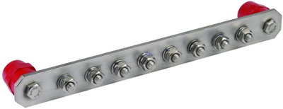 Equipotential bonding bar without cover StSt with M10 screws for 8 connections