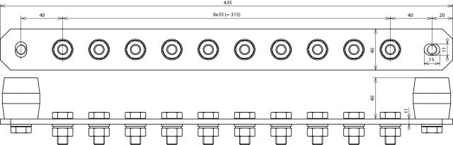 Equipotential bonding bar without cover StSt with M10 screws for 10 connections – Görsel 2 / 2