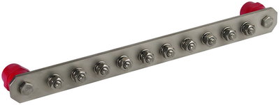 Equipotential bonding bar without cover StSt with M10 screws for 10 connections