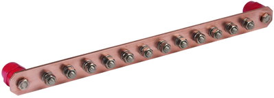 Equipotential bonding bar without cover Cu with M10 screws for 12 connections