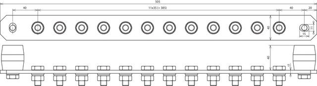 Equipotential bonding bar without cover Cu with M10 screws for 12 connections – Görsel 2 / 2