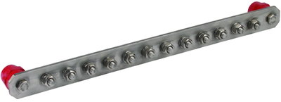 Equipotential bonding bar without cover StSt with M10 screws for 12 connections