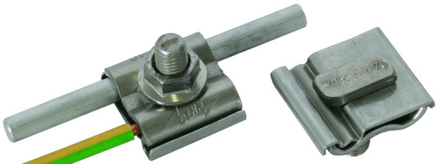 Uni earth clamp w. hammer head screw, self-locking nut w. serr. bearing M10