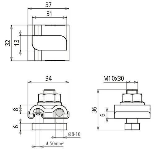 Uni earth clamp w. hammer head screw, self-locking nut w. serr. bearing M10 – Görsel 2 / 2