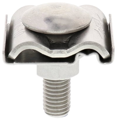 Uni earth clamp w. truss head screw, self-locking nut w. serr. bearing M10