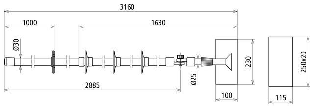 Insulating stick kit up to 7.5kV DC 25kV AC with cleaning head L 3160mm – Görsel 2 / 2