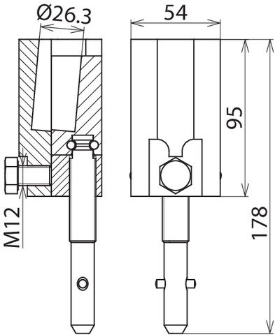 Clamp f. bolt D 26mm T pin shaft – Görsel 2 / 2