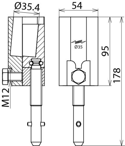 Round bolt clamp D 35mm with T pin shaft for cables 16-150mm² – Görsel 2 / 2