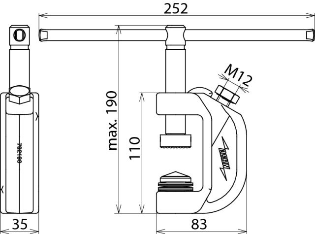 Earth milling clamp f. flat profiles -40mm w. tommy bar f. PK1 cable lug – Görsel 2 / 2