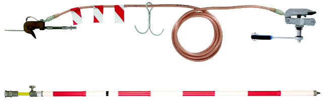 Earthing device f. railways f. overhead lines (profile-free),ratchet, hook -SET-