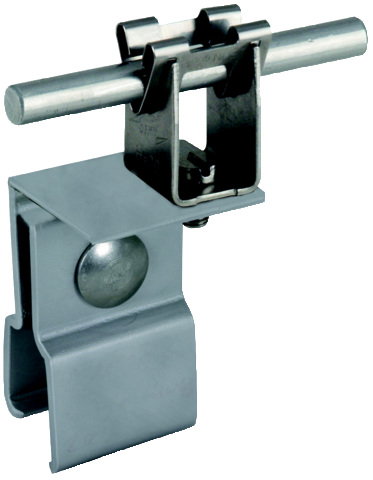 Roof cond. holder Al for Rd 8mm f. sheet metal roofs w. rect. stand. seam