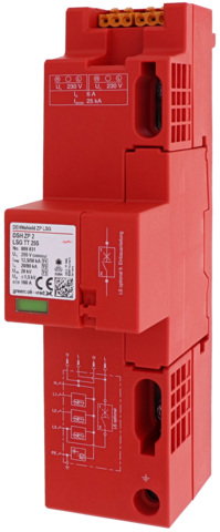 Type 1+2+3 combined arrester DEHNshield ZP 2 LSG for TT and TN-S systems