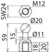 Fixed ball point D 20mm straight with M12 female thread