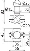 Fixed ball point D 25mm, clamp type A for round conductors 20mm