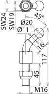 Fixed ball point D 20mm angled (45°) with threaded pin and nut M16x45mm