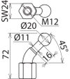 Fixed ball point D 20mm angled (45°) with female thread M12