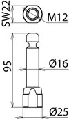 Fixed earthing point with ring groove D 16mm and female thread M12