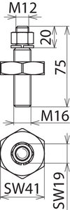 Bolted-type connector with threaded bolt M16/M12 L 55mm and nut