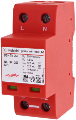 Appl.-opt. combined arrester DEHNshield type 1+2 for single-phase TN systems