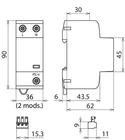 Appl.-opt. combined arrester DEHNshield B type 1+2 f. single-phase TT a. TN systems – Görsel 2 / 2