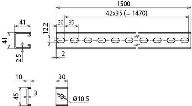 C-rails L 1500mm StSt (V4A) including retaining clips, screws and nuts – Görsel 2 / 2