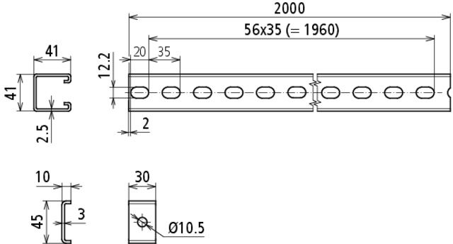 C-rails L 2000mm StSt (V4A) including retaining clips, screws and nuts – Görsel 2 / 2