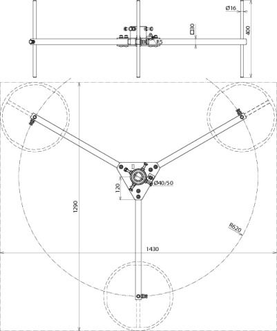 Tripod adjustable in height and hinged f. tubes D 50mm inclin. angle 10° St/tZn – Görsel 2 / 2