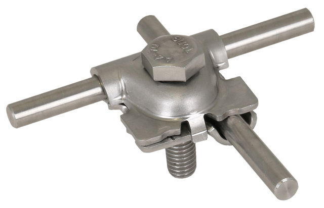 MV clamp with locking lug StSt (V4A) for Rd 8-10mm with hexagon screw