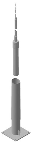Telesc. lightning protection mast height 13.38m St/tZn w. flange plate 400x400mm