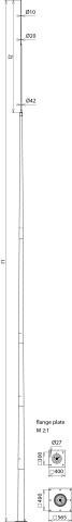 Telesc. lightning protection mast height 13.38m St/tZn w. flange plate 400x400mm