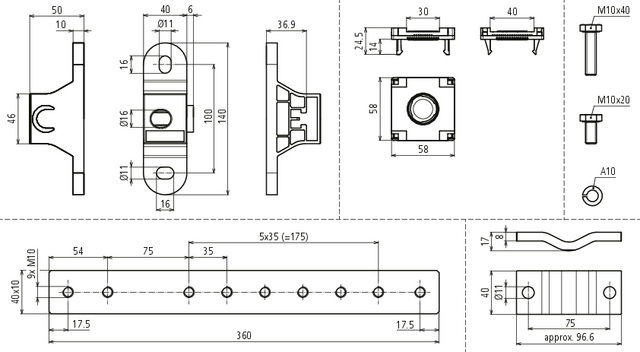 Equipotential bonding bar for Ex areas of zone 1/21, 2/22 1x flat and 5x cable lug – Görsel 2 / 2