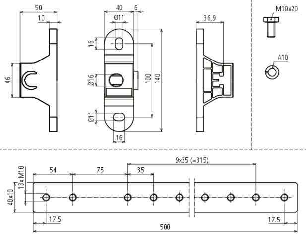 Equipotential bonding bar for Ex areas of zone 1/21, 2/22 for 11x cable lug – Görsel 2 / 2