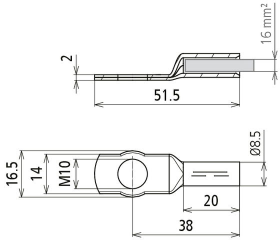Crimped cable lug DIN 46235 16 mm² M10 Cu/gal Sn with nickel barrier layer – Görsel 2 / 2