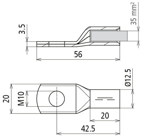 Crimped cable lug DIN 46235 35 mm² M10 Cu/gal Sn with nickel barrier layer – Görsel 2 / 2