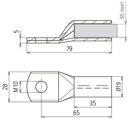 Crimped cable lug DIN 46235 95 mm² M10 Cu/gal Sn with nickel barrier layer – Görsel 2 / 2