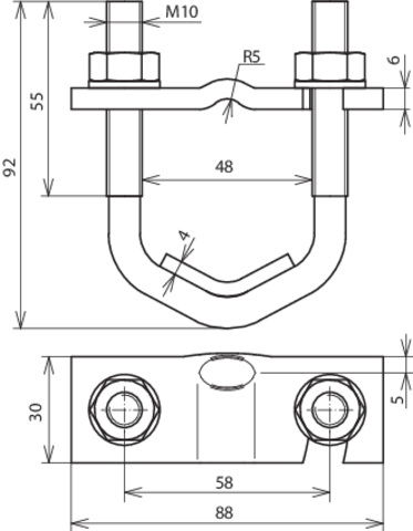U-bolt clamp St/bare f. D 16-48mm f. Rd 10mm a. Fl 30-40mm – Görsel 2 / 2
