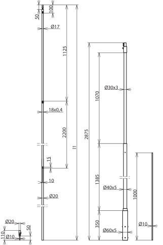 DEHNcon-H HVI light Conduc. w. supp. tube L2875mm w. air-ter. rod L1000mm GRP/Al/V2A – Görsel 2 / 2