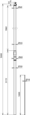 Supporting tube D 50mm L 5000mm GRP/StSt w. air-term. rod D 10mm L 1000mm