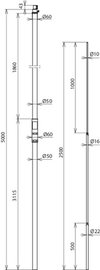 Supp. tube D 50mm L 5000mm GRP/Al w. air-term. rod D 22/16/10mm L 2500mm