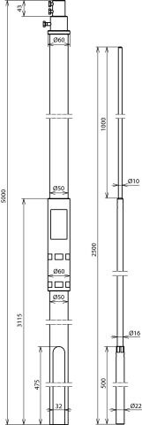 Supp. tube D 50mm L 5000mm GRP/Al, air- term.rod D 22/16/10mm L 2500mm, lat. outlet – Görsel 2 / 2