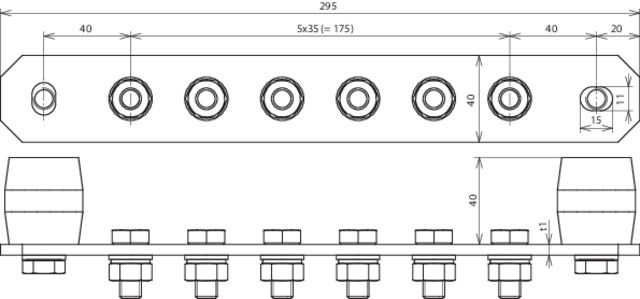 Equipotential bonding bar without cover StSt with M10 screws for 6 connections – Görsel 2 / 2