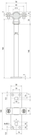 HVI-L+ Ex W160 holder f. Conductor D18mm distance 160mm w. StSt fixing plate