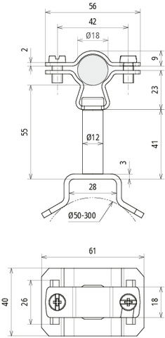 HVI-L+ Ex P55 holder f. Conductor D18mm dist. 55mm w. bracket f. tubes 50-300mm – Görsel 2 / 2