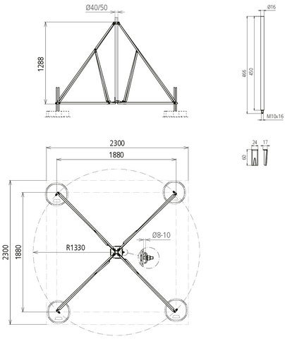 Four-legged stand hinged w. half shell f.D40/50mm radius 1330mm angle 10° StSt – Görsel 2 / 2