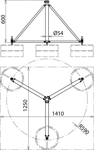 Hinged tripod for pipes D 40-50mm L 4.0-5.5m inclination angle 10° StSt – Görsel 2 / 2